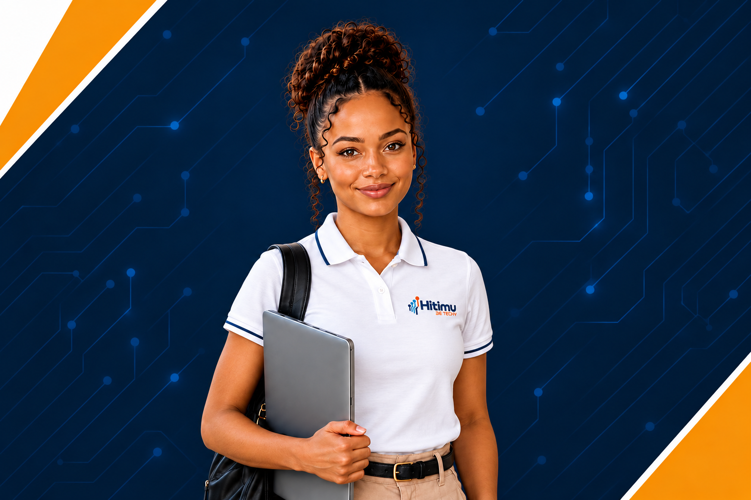 A Hitimu learner holding a laptop